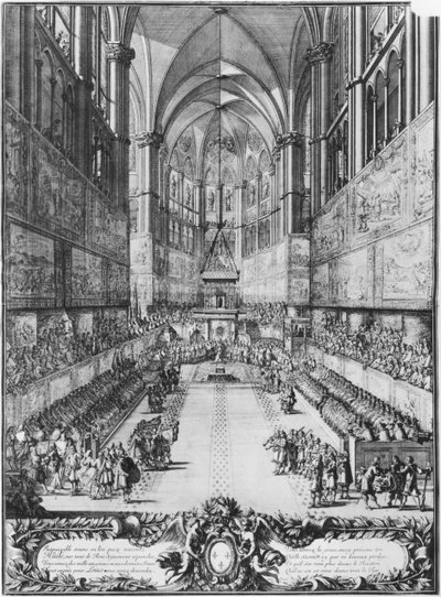 De kroning van Lodewijk XIV op 7 juni 1654 in de kathedraal van Reims door Jean Lepautre